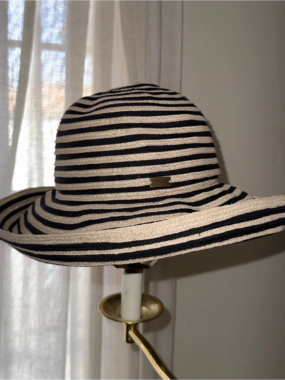 Liz Claiborne Black and Cream Striped Wide Brim Sun Hat
